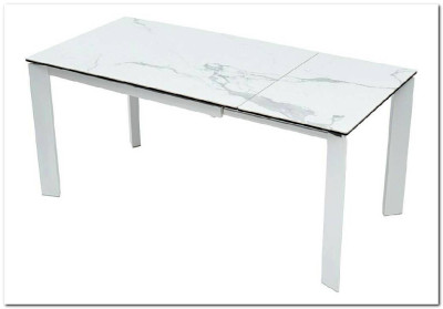 Стол CORNER 120 HIGH GLOSS STATUARIO керамика, стекло/ белый каркас, DISAUR