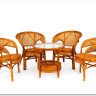 Комплект "PELANGI"  02/15 ( стол со стеклом + 4 кресла ) Honey (мед)