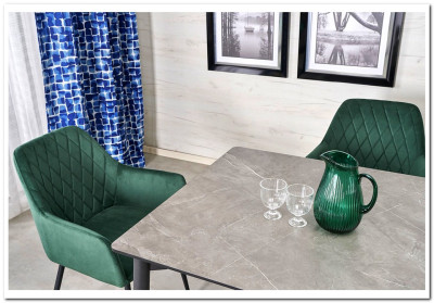 Стол обеденный Halmar CHARLES 180 раскладной (серый мрамор/черный)