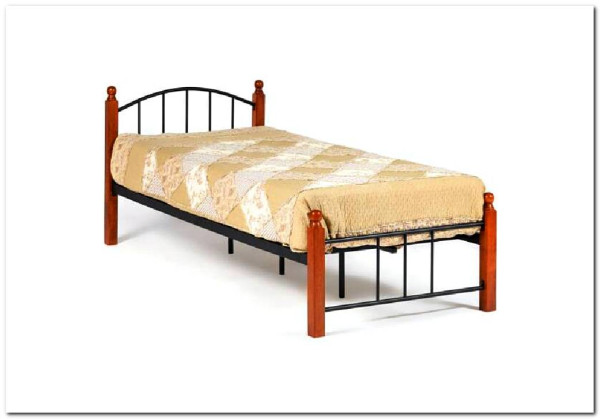 Купить Кровать AT-915 дерево гевея/металл 90*200 (Single bed), красный дуб/черный с доставкой по России по цене производителя можно в магазине Другая Мебель в Астрахани