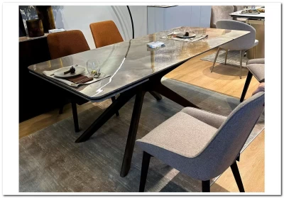 Стол ЭДЕР (EDER) 160 цвет АМБЕР ЖАДЕ (GLOSS AMBER JADE SOLID CERAMIC) / ОРЕХ, ®DISAUR