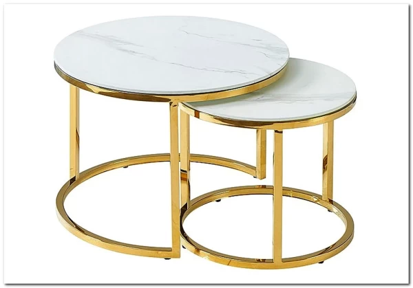 Комплект Signal MUSE II, 2 стола журнальных (эффект белого мрамора/золотой)