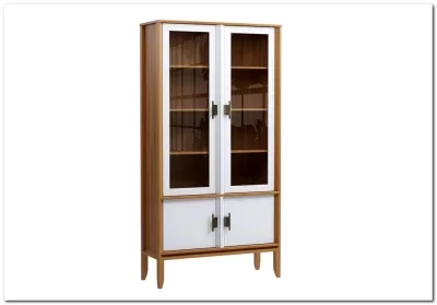 Шкаф для посуды Бридж широкий с 2 стеклянными дверями и 2 глухими дверями из массива сосны